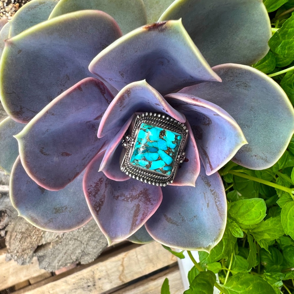 Sterling Silver 925 Genuine Copper Turquoise Ring made in India